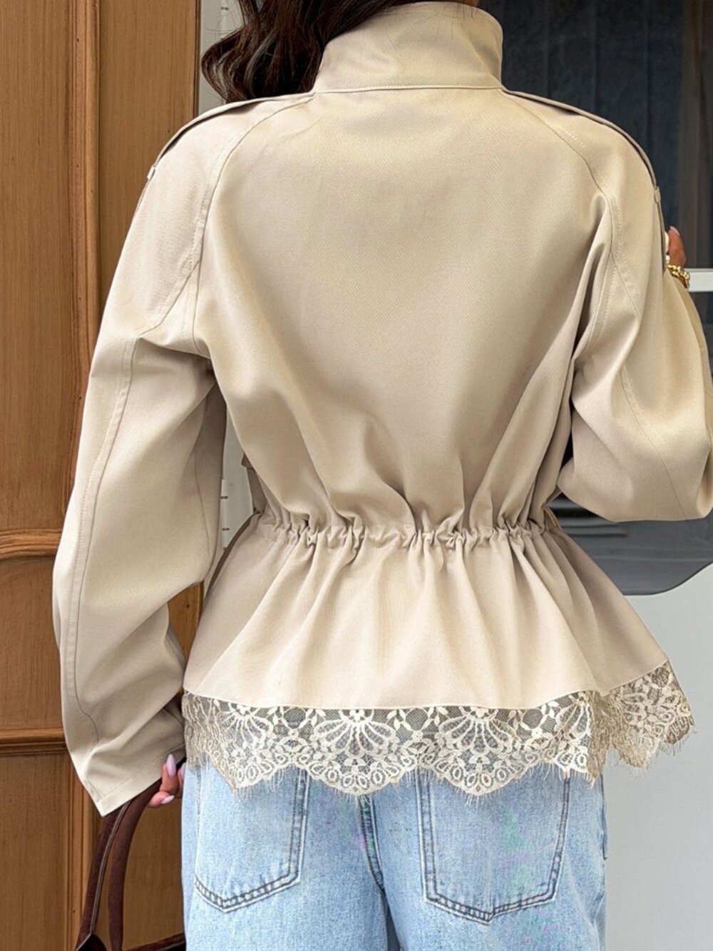 Apricot Casual Women's Chic Funnel Neck Short Trench Coat - Picture 2 of 10